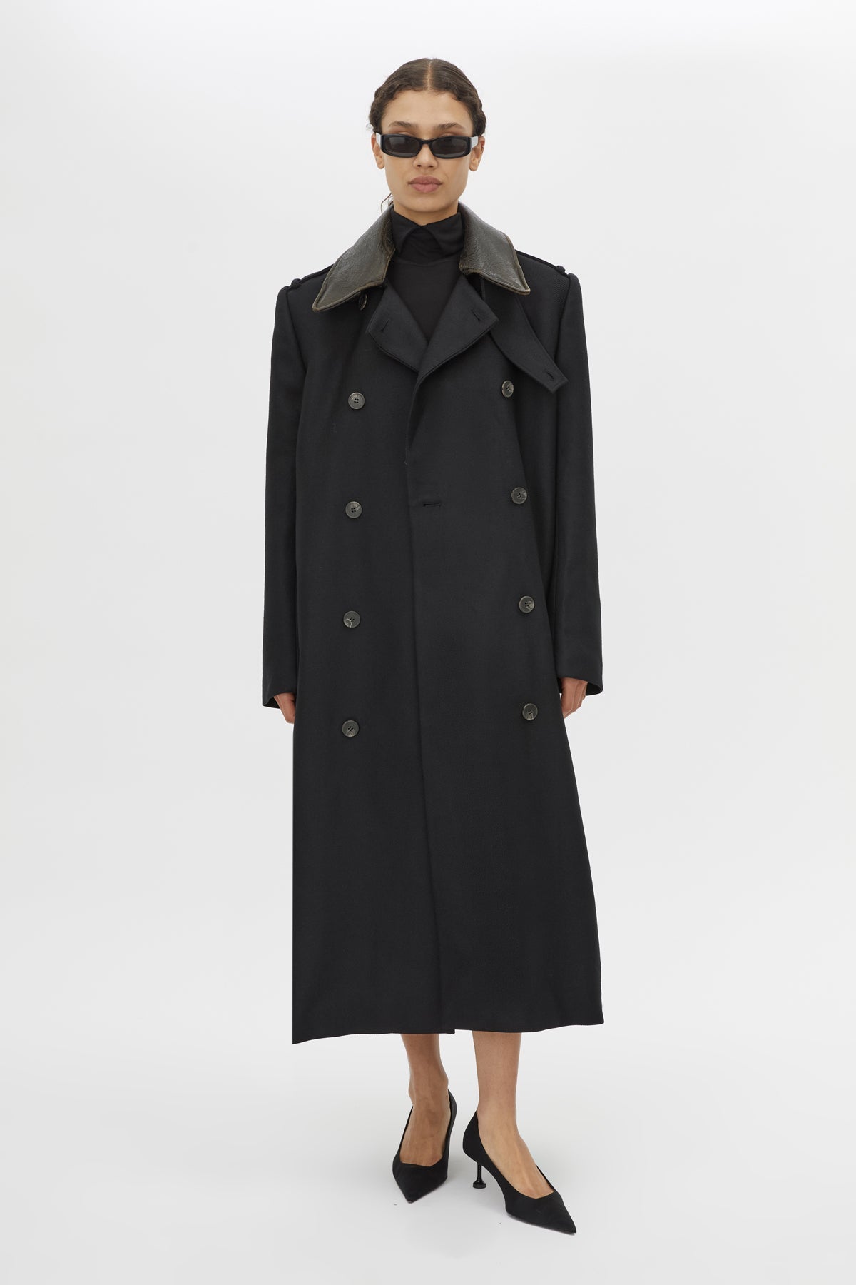 Front View - CAMILLA AND MARC Ryder Coat black double-breasted. 