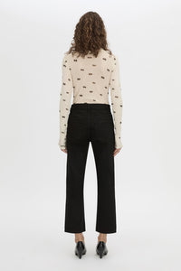 Back view CAMILLA AND MARC Siona Printed Long Sleeve Bodysuit with high‑neckline.