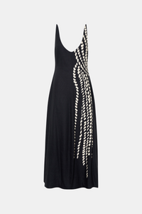 Ghost view CAMILLA AND MARC Suri Midi Dress in black Suri print with a scooped neckline.