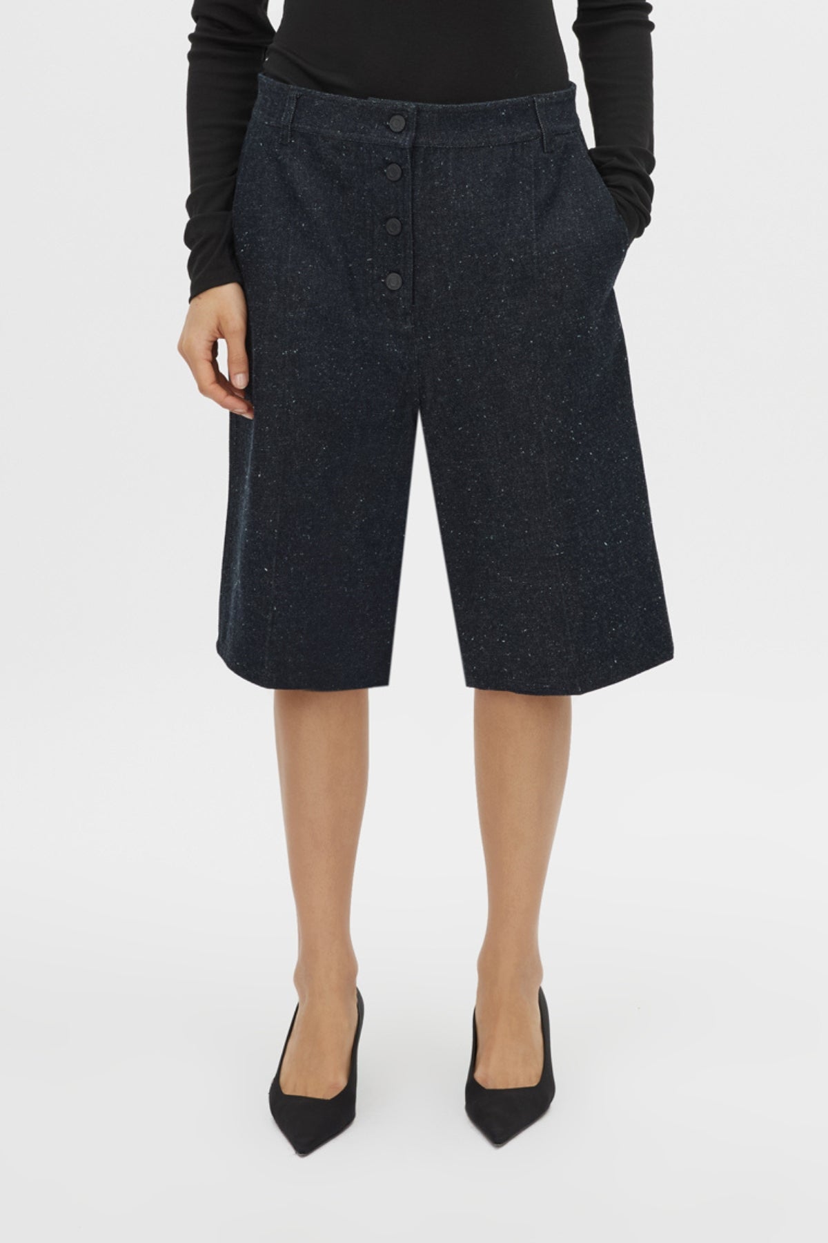 Detail Image - CAMILLA AND MARC Scope Short denim, textured mid-rise short in ink.