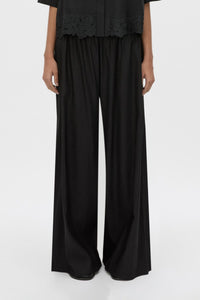 Cropped view CAMILLA AND MARC Chara Embroidered Relaxed Pant in Black with encased elastic waistband.