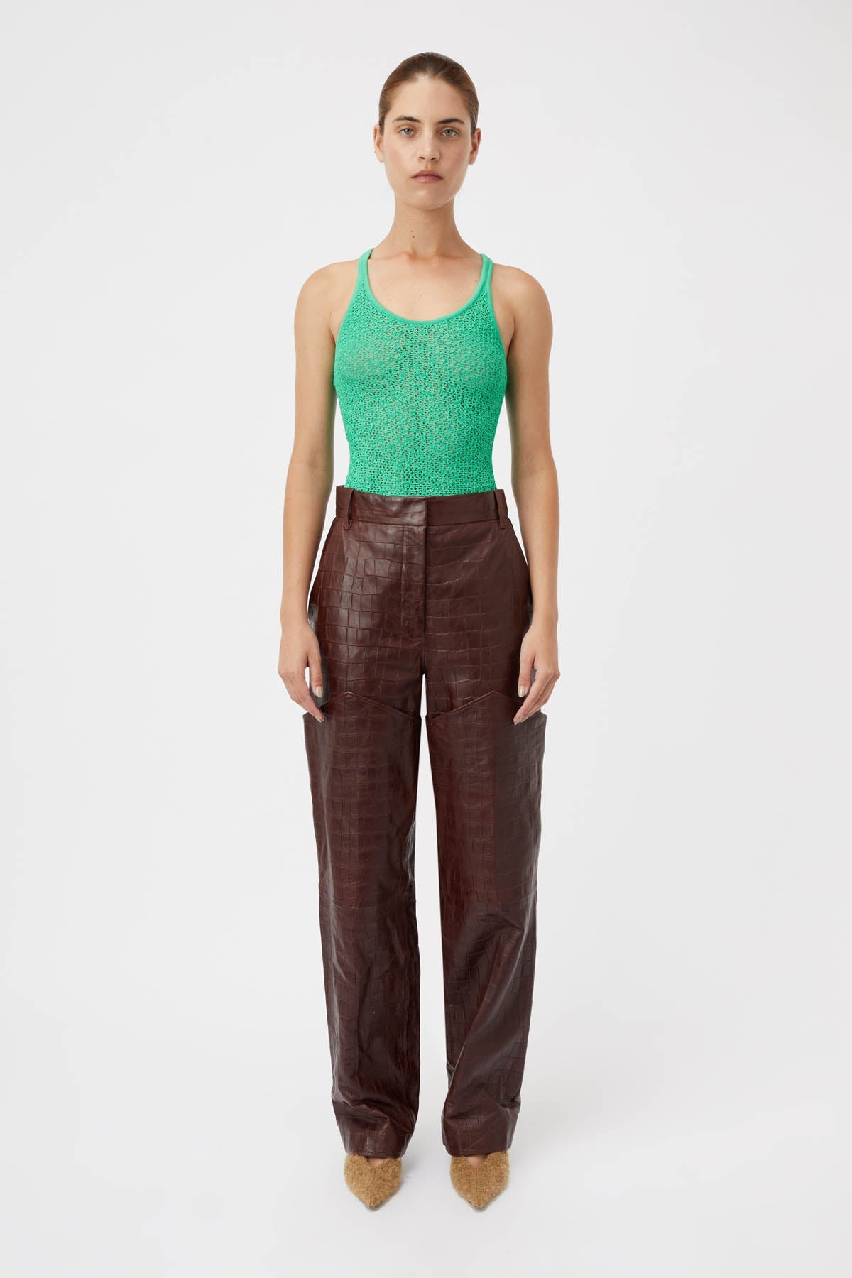 green leather bodysuit zara